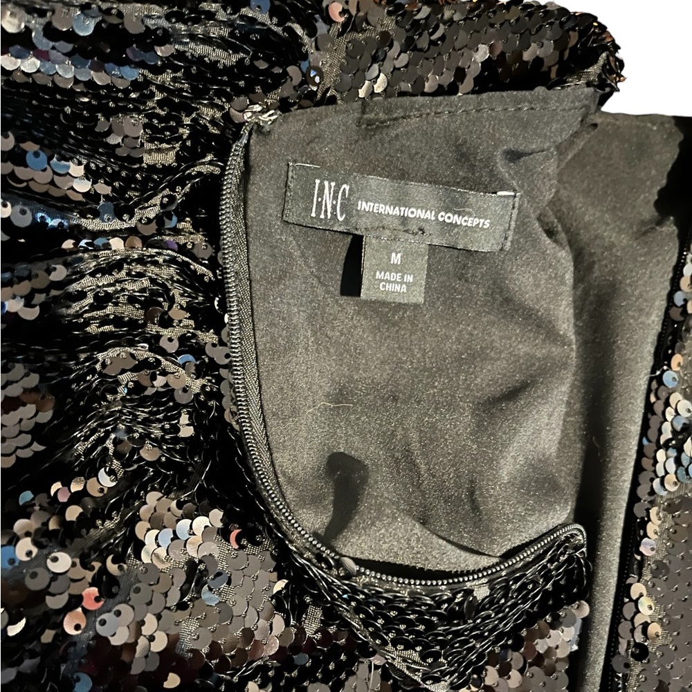 INC International Concepts Black Sequin Puff-Sleeve Top - Picture 6 of 7